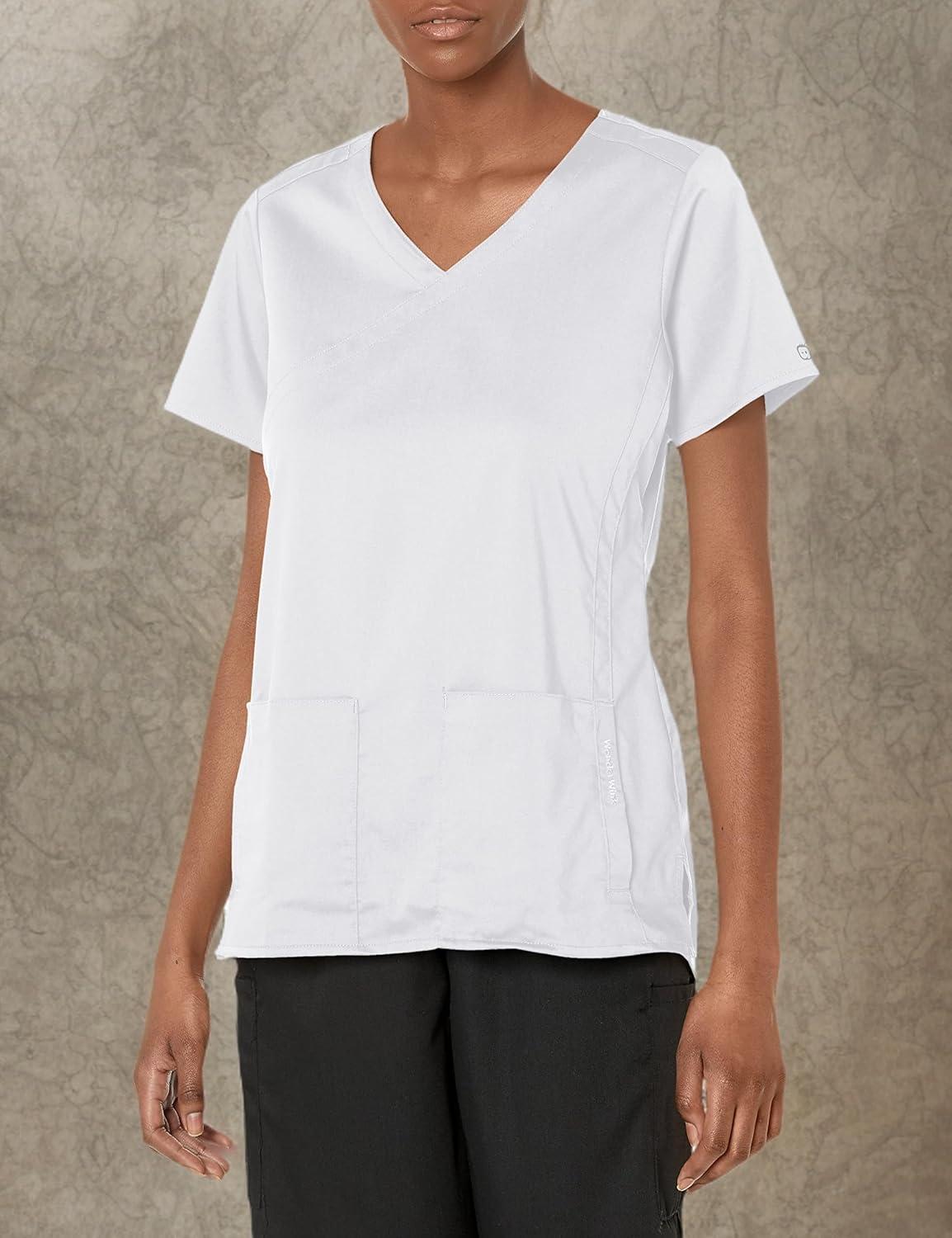 WonderWink Womens Women’s 4 Pocket Wrap Scrub Top(White)