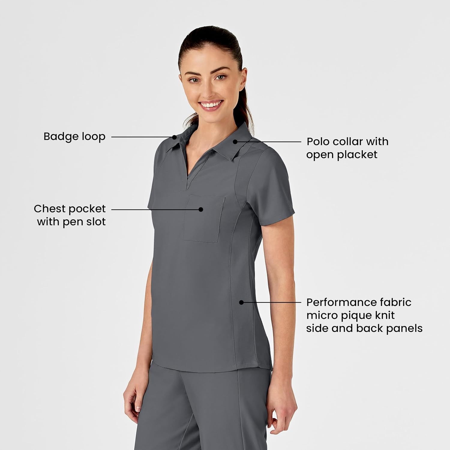 Wink W123 Women’s Collar Scrub Top(Pewter)