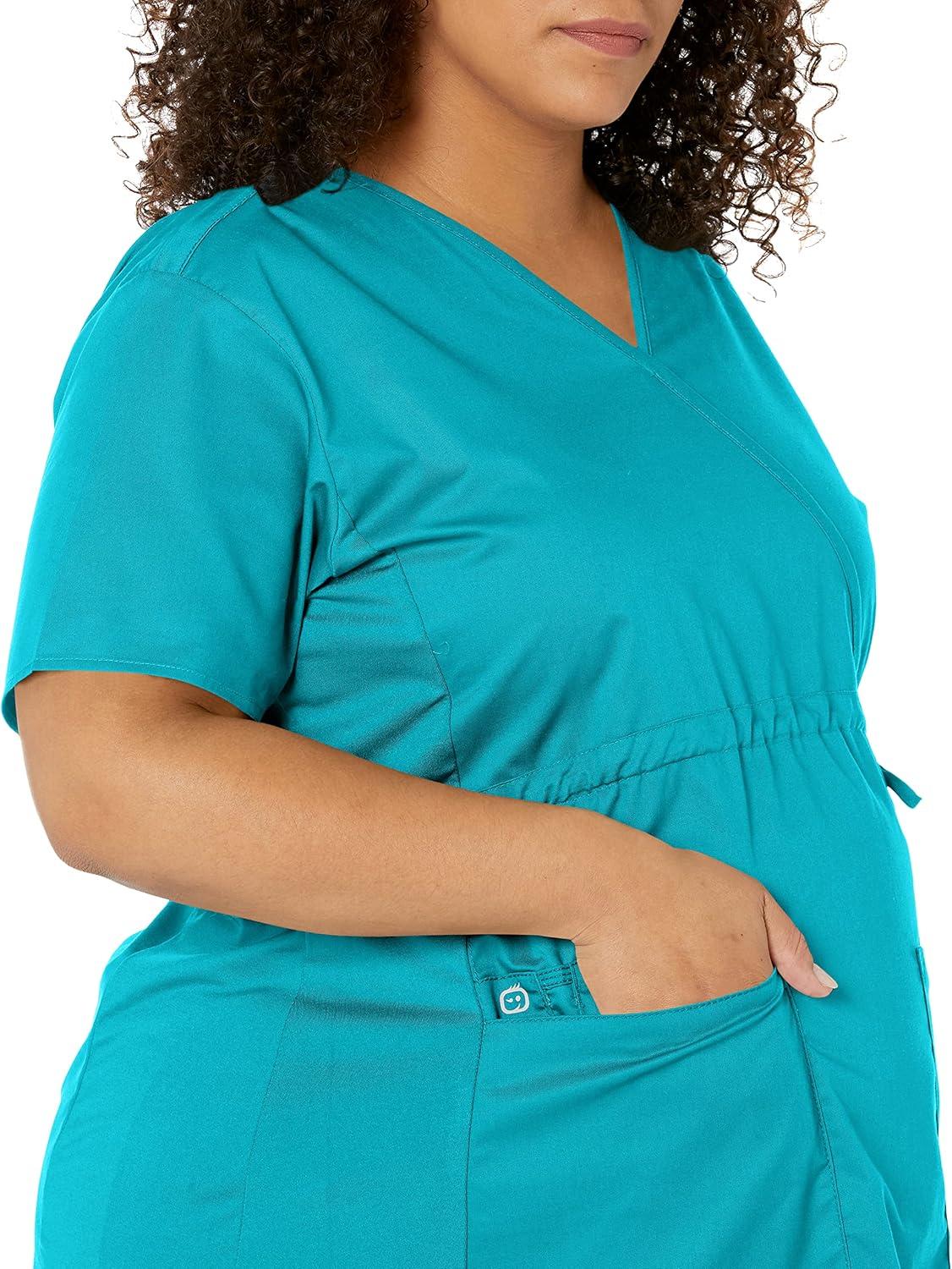 Wink WonderWORK Scrubs for Maternity Mock Wrap Scrub Tops(Teal Blue)