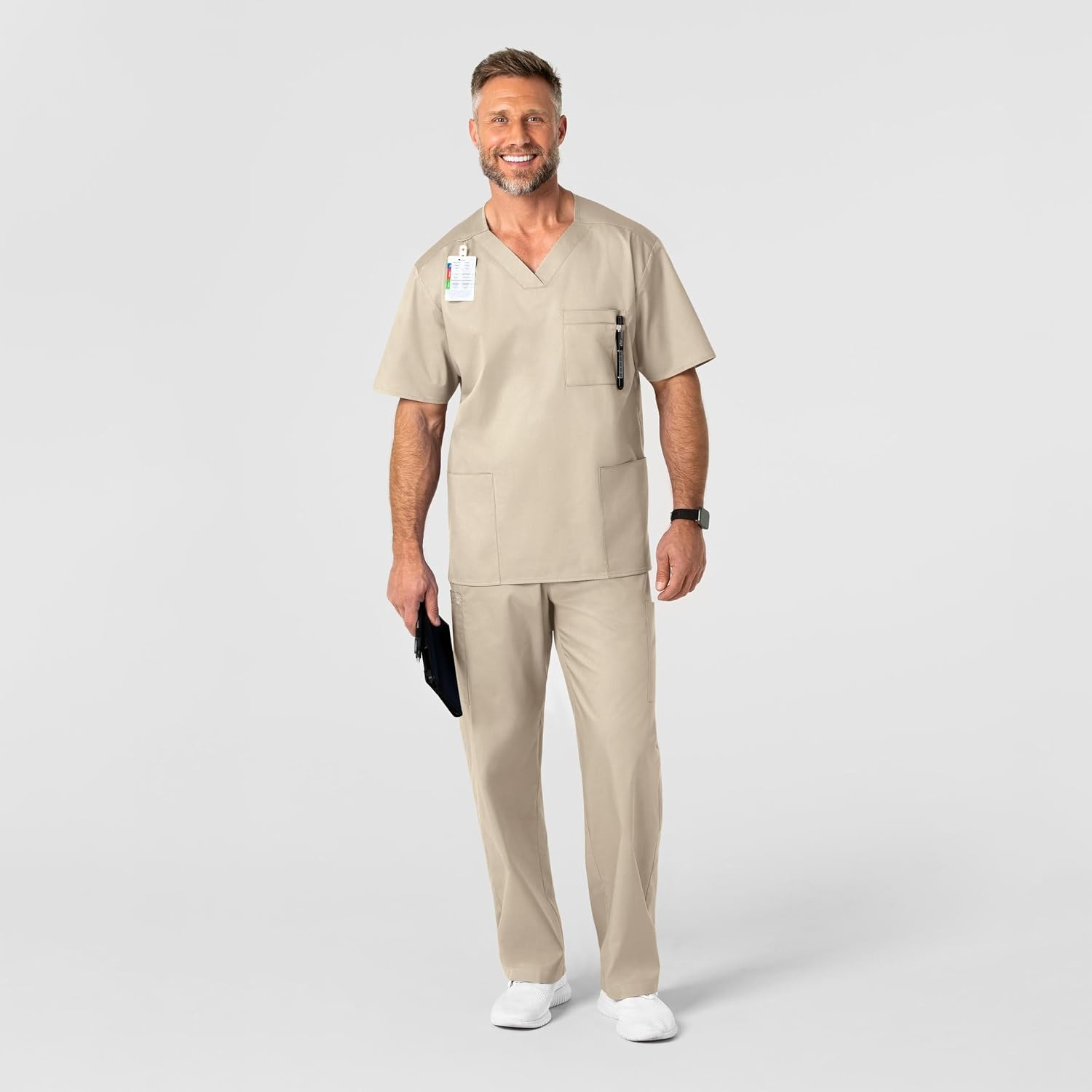 WonderWink Men’s Big Wonderwork Big Men’s V Neck Scrub Top(Khaki)