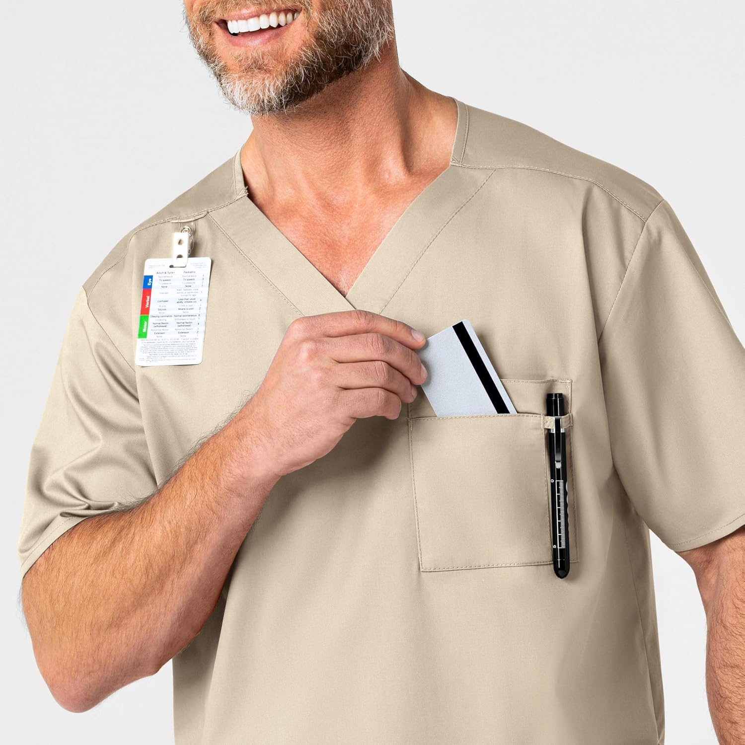 WonderWink Men’s Big Wonderwork Big Men’s V Neck Scrub Top(Khaki)