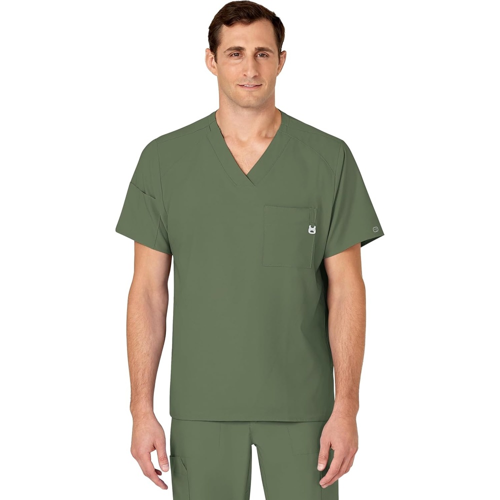 WINK W123 Men’s V-Neck Scrub Top(Olive)