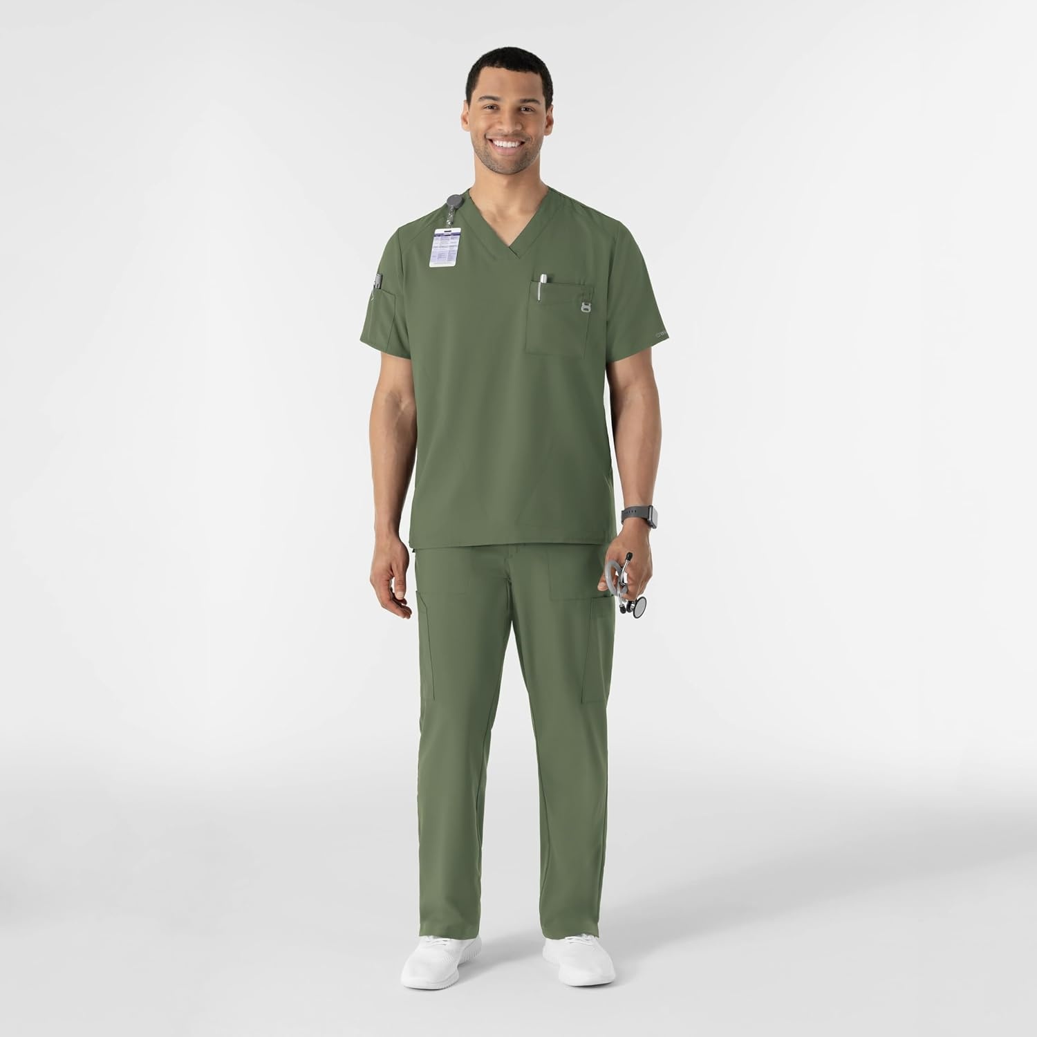 WINK W123 Men’s V-Neck Scrub Top(Olive)