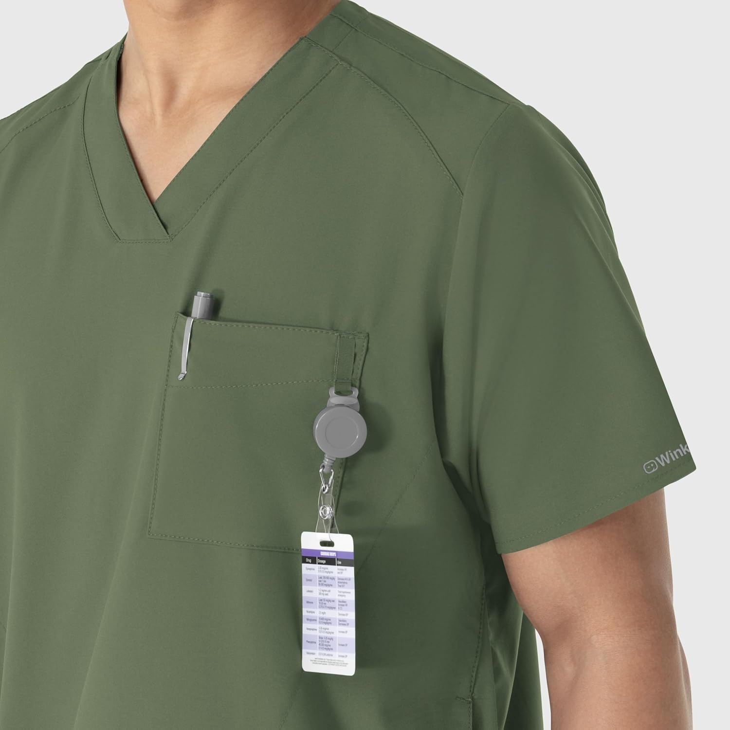 WINK W123 Men’s V-Neck Scrub Top(Olive)