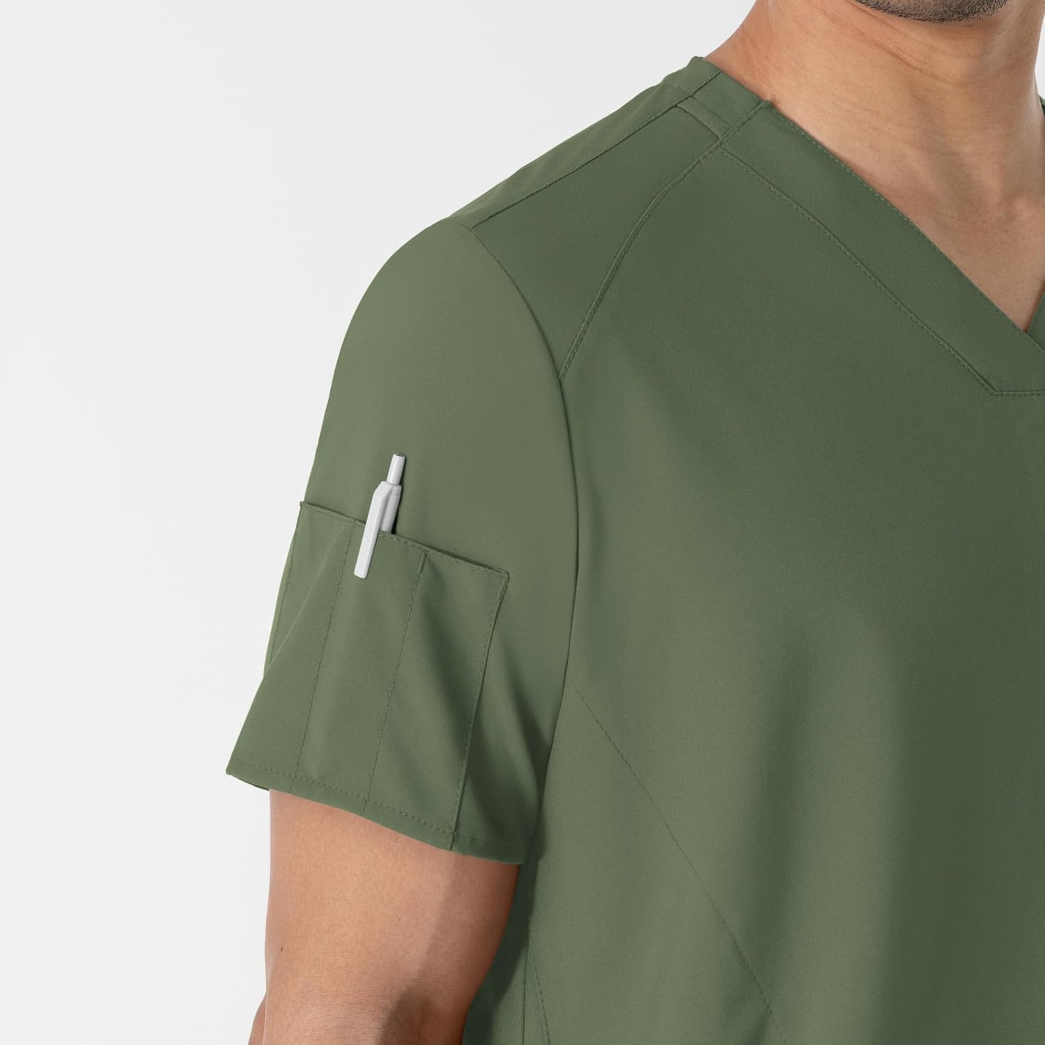 WINK W123 Men’s V-Neck Scrub Top(Olive)