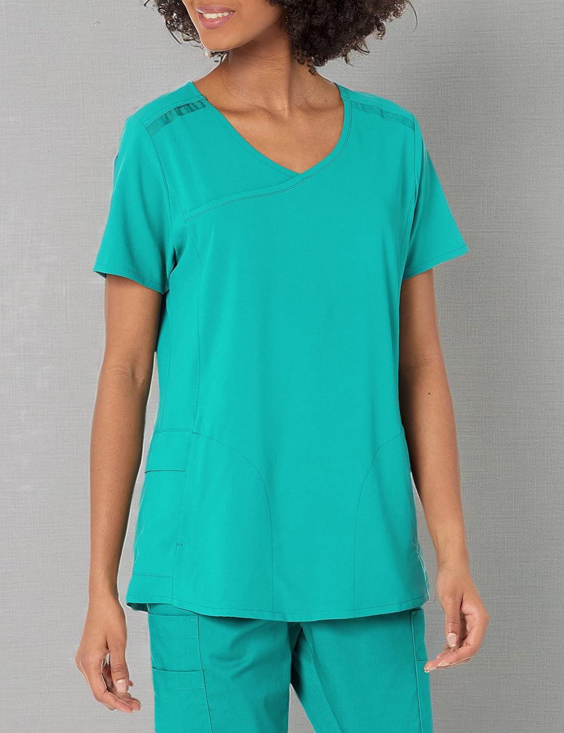 WonderWink Women’s Mock Wrap Scrub Top(Teal Blue)