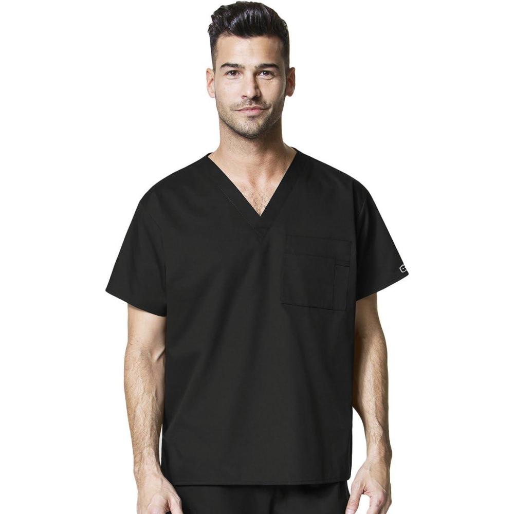 WonderWink Womens Unisex V-Neck Top Medical Scrubs Shirt, Black, Medium US