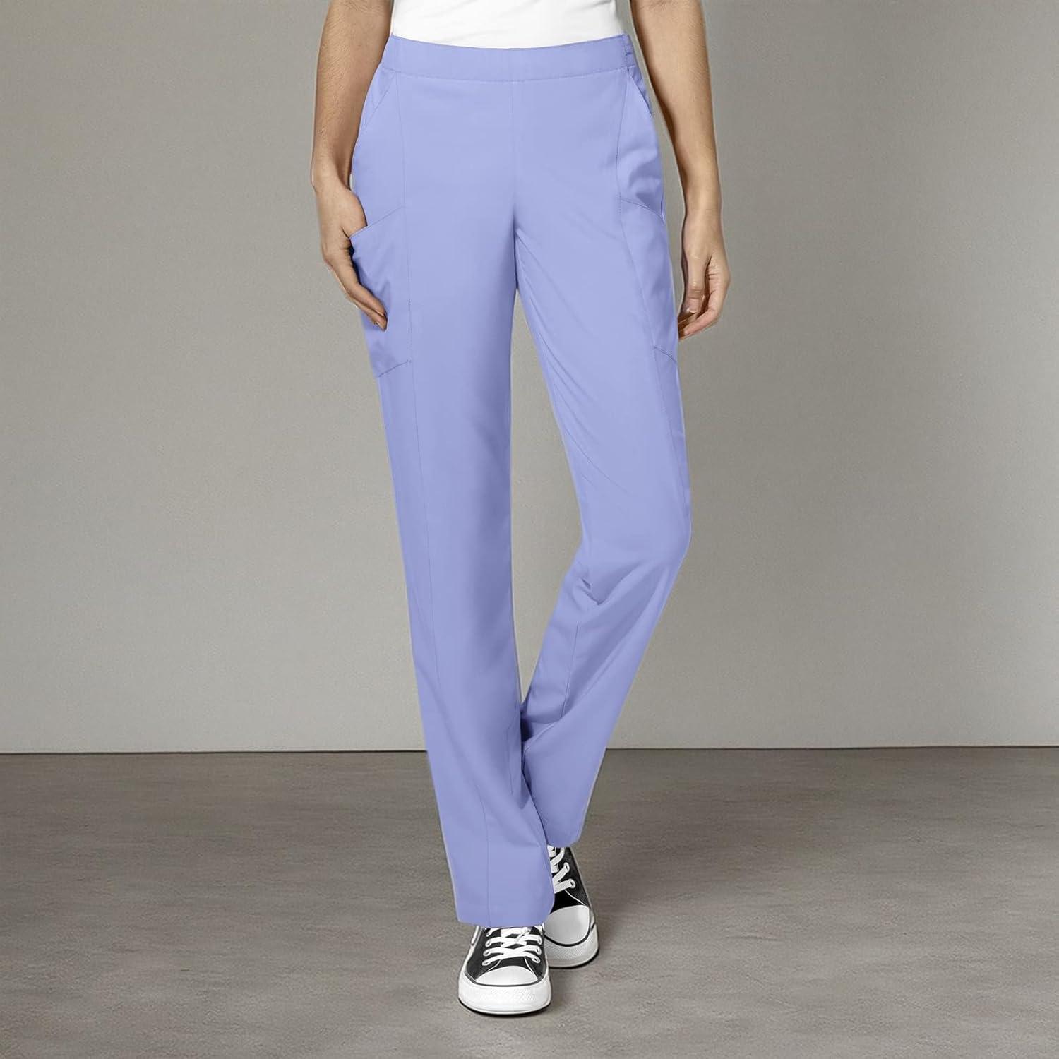 WonderWink womens Women’s Flat Front Cargo Scrub Pant(Ceil Blue)