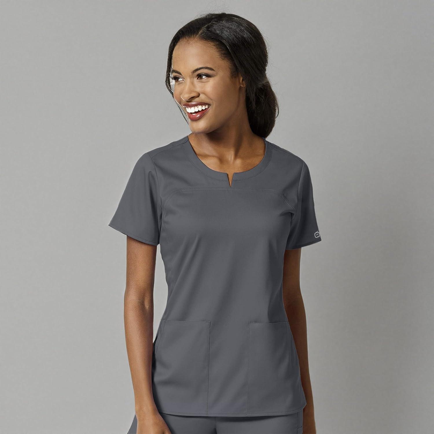 WonderWink Womens Women’s 4 Pocket Notch Neck Scrub Top(Pewter)