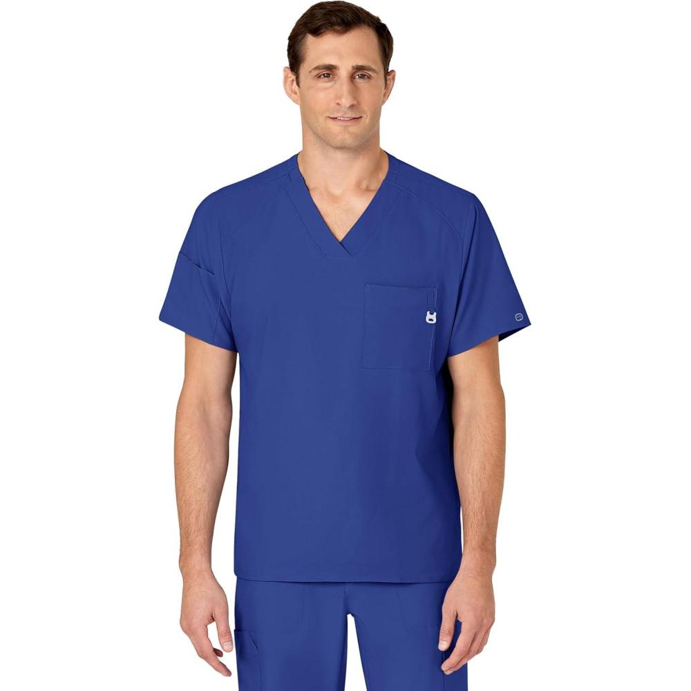 WINK Scrubs for Men, W123, V-Neck Tops with 6 Pockets(Galaxy Blue)