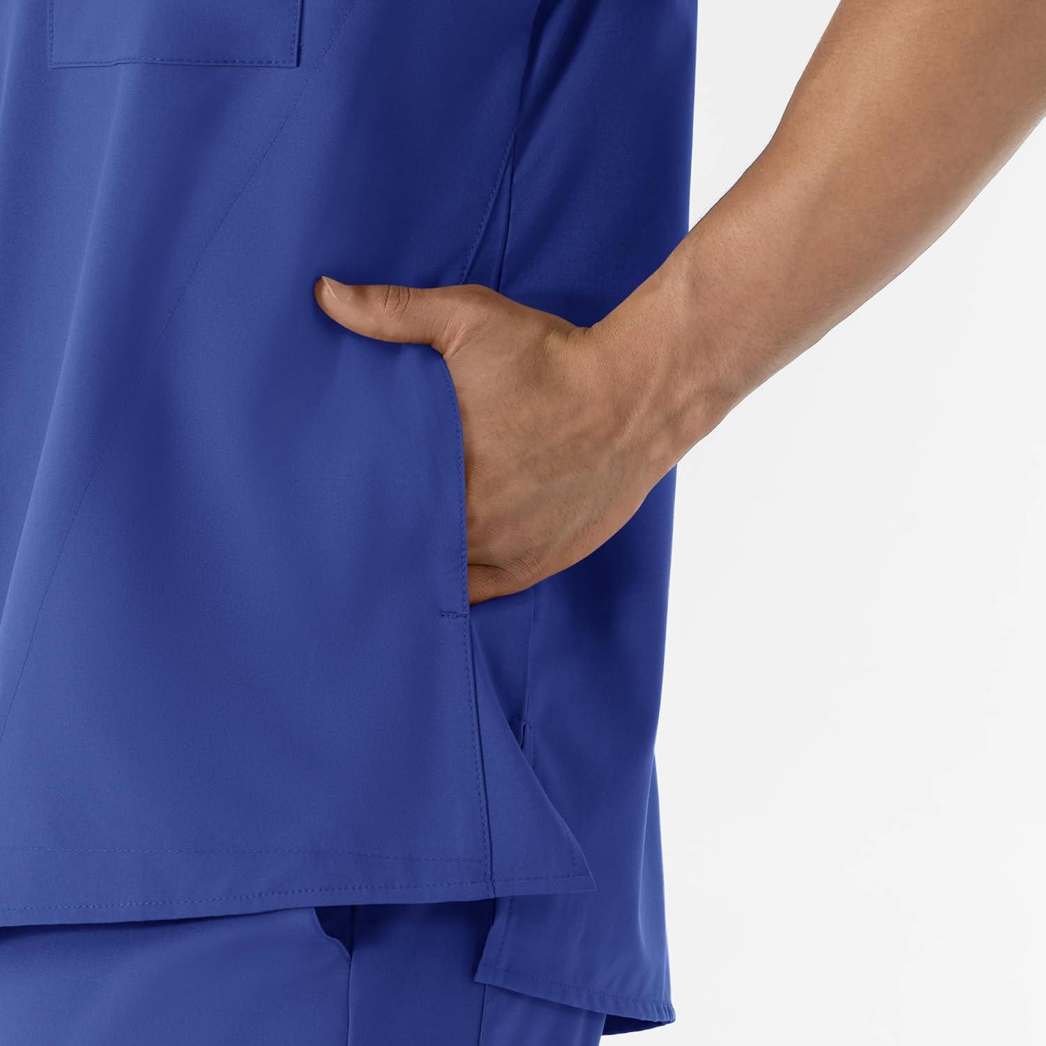 WINK Scrubs for Men, W123, V-Neck Tops with 6 Pockets(Galaxy Blue)