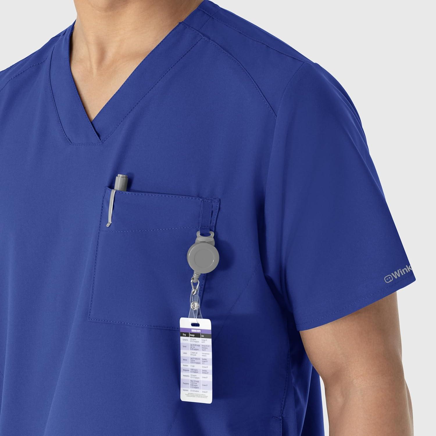 WINK Scrubs for Men, W123, V-Neck Tops with 6 Pockets(Galaxy Blue)