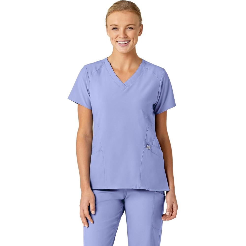 Wink Scrubs for Women, W123, Stylized V-Neck Tops with 5 Pockets(Caribbean Blue)