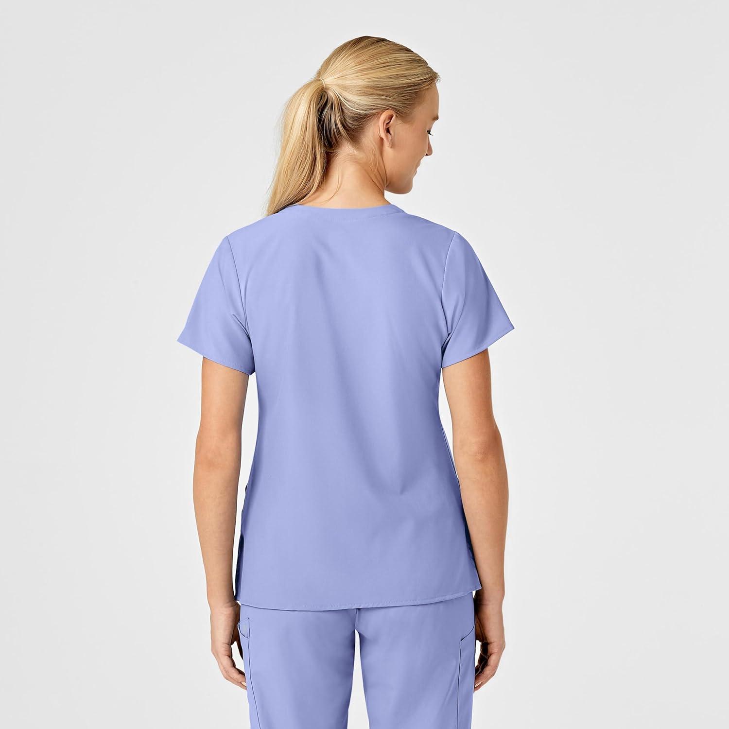 Wink Scrubs for Women, W123, Stylized V-Neck Tops with 5 Pockets(Caribbean Blue)