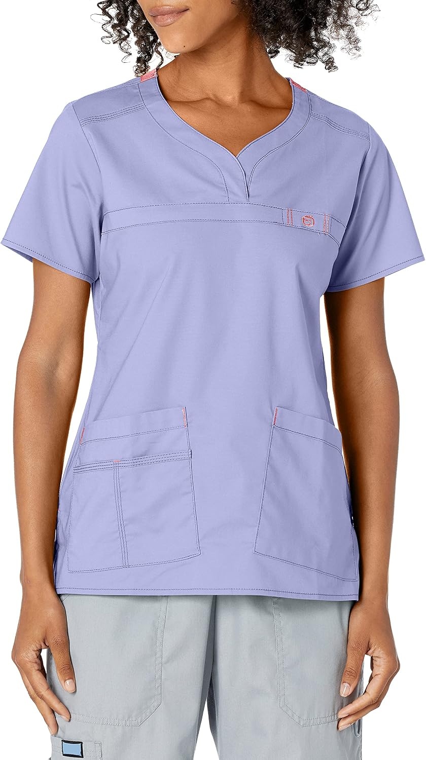 Wink WonderFLEX Patience – Women’s Curved Notch Neck Scrub Top(Ceil Blue)
