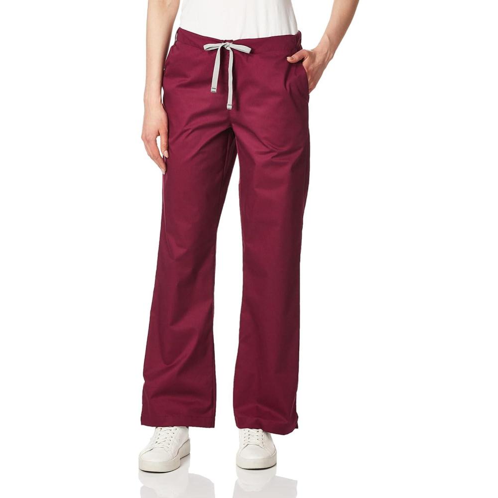 Wink WonderWORK Scrubs for Women, Flare Leg Scrub Pants(Wine)