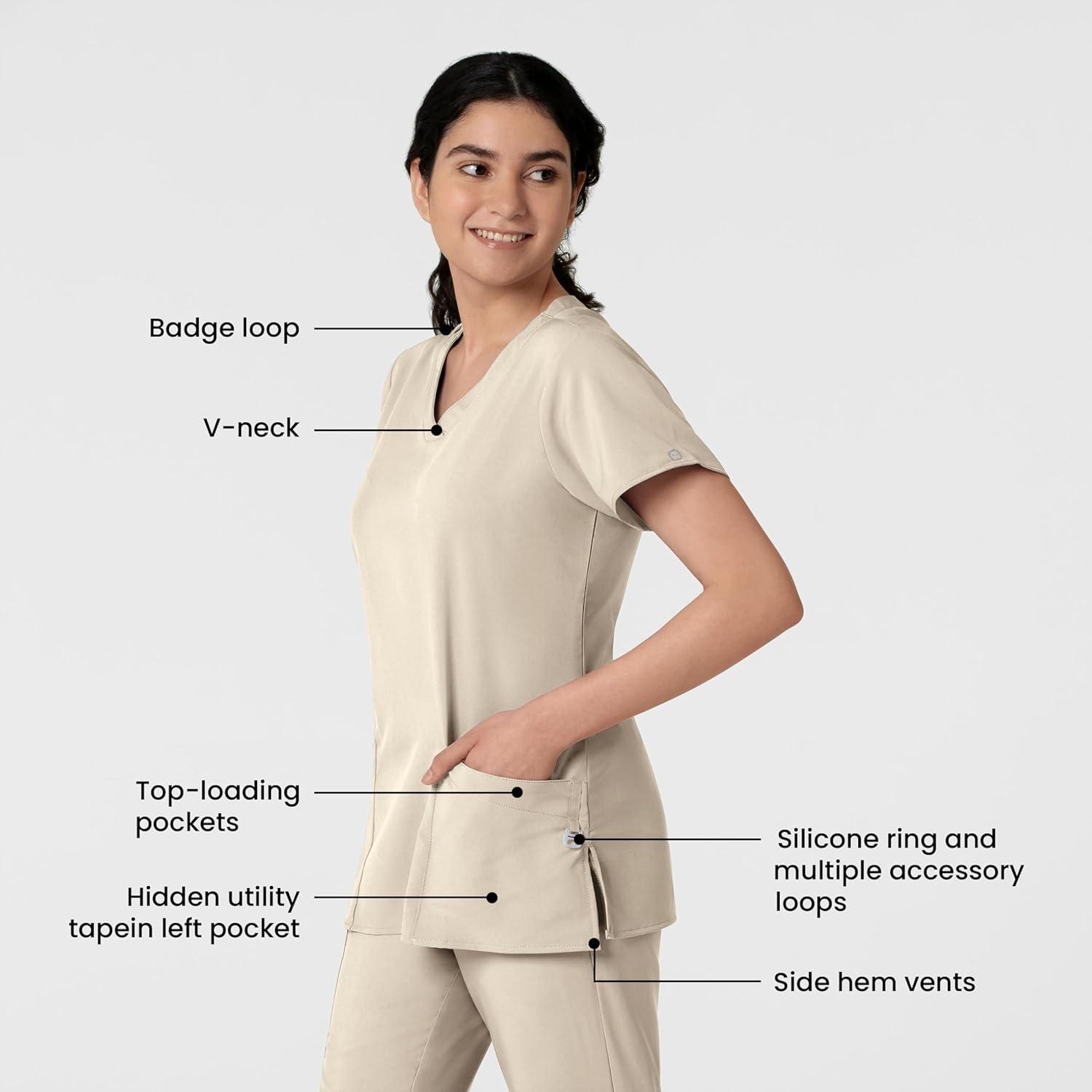 Wink Scrubs for Women, W123, Classic V-Neck Tops with 2 Pockets(Khaki)