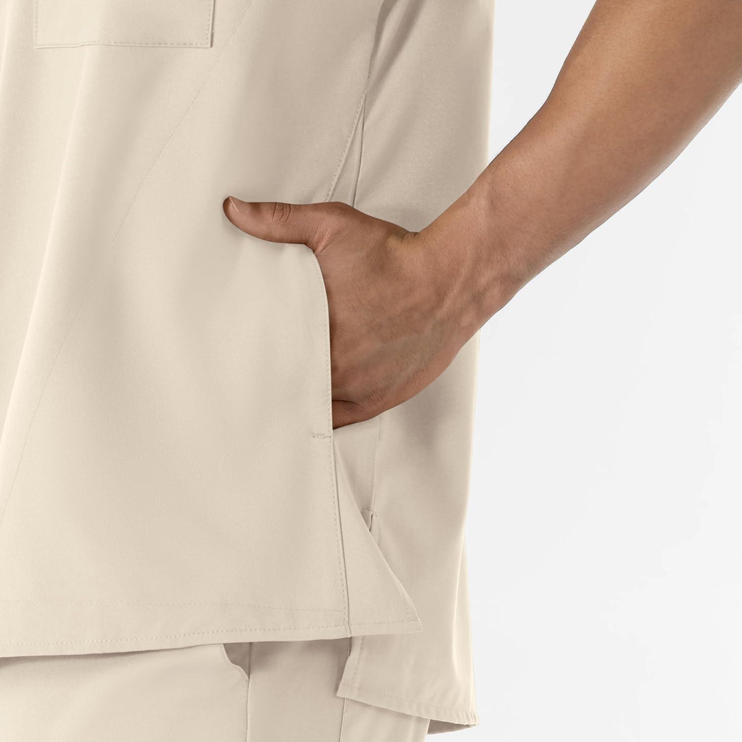 WINK Scrubs for Men, W123, V-Neck Tops with 6 Pockets(Khaki)