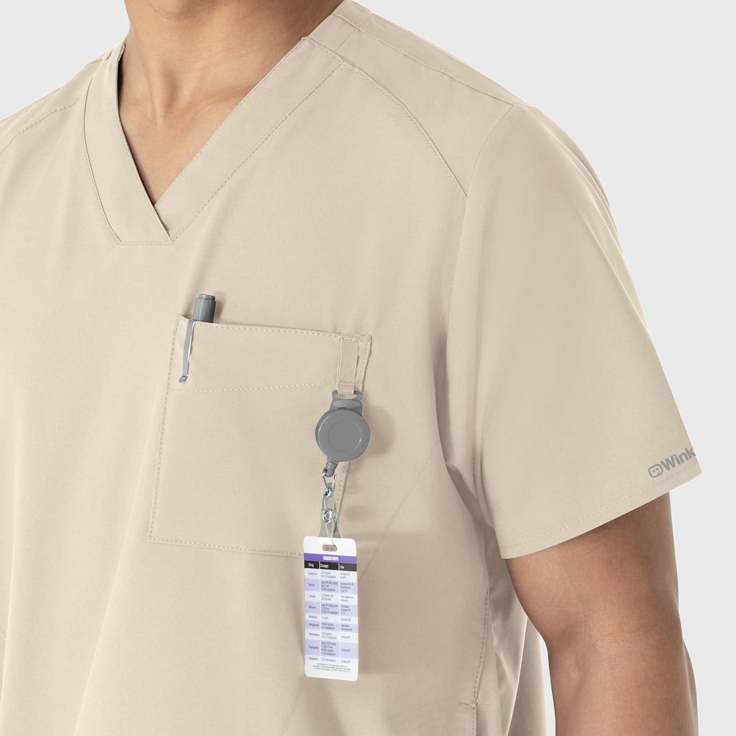 WINK Scrubs for Men, W123, V-Neck Tops with 6 Pockets(Khaki)
