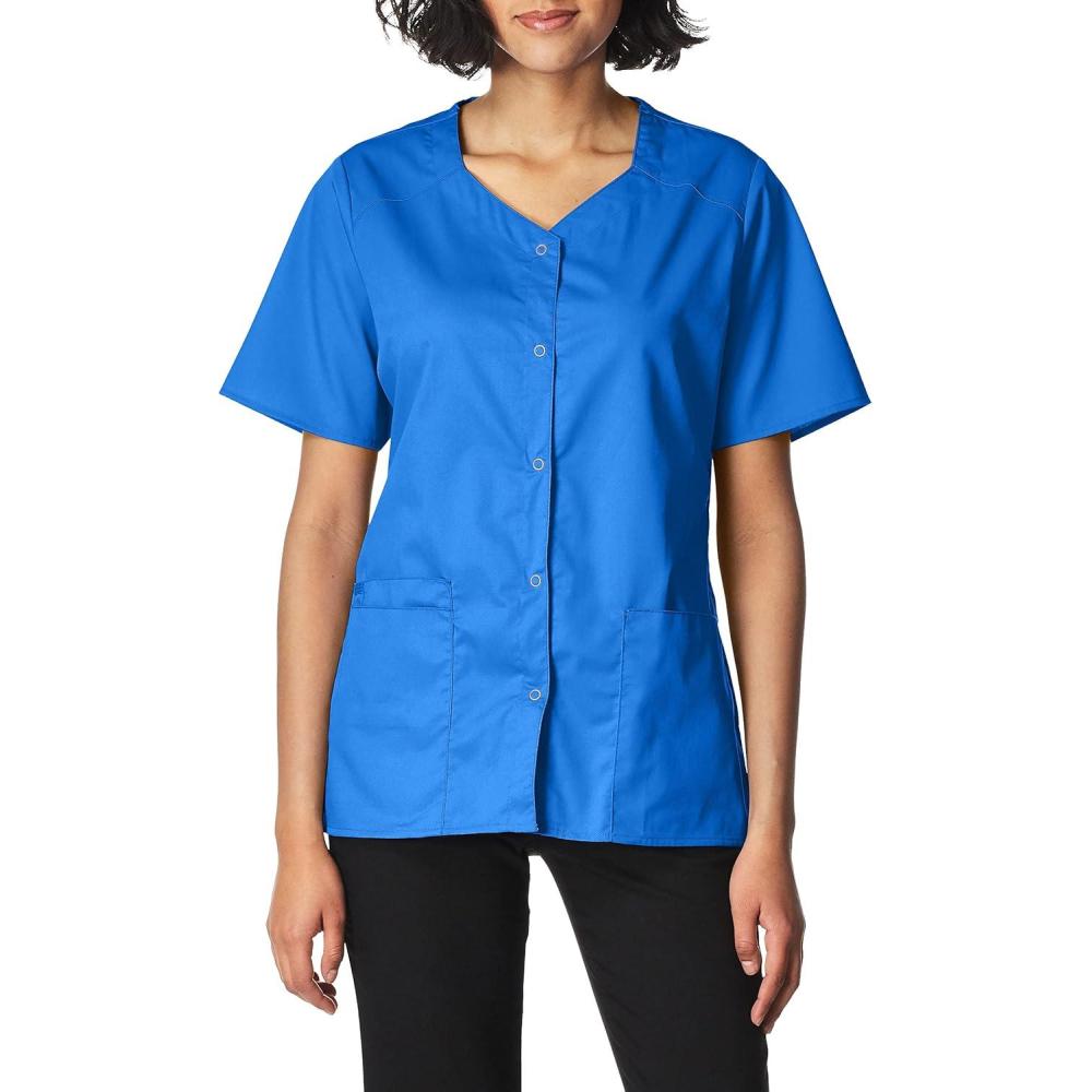 WonderWink Women’s Wonderwork Short Sleeve Snap Jacket(Royal)