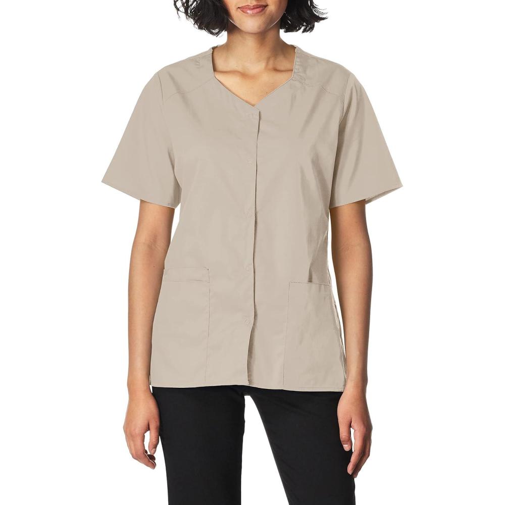 WonderWink Women’s Wonderwork Short Sleeve Snap Jacket(Khaki)