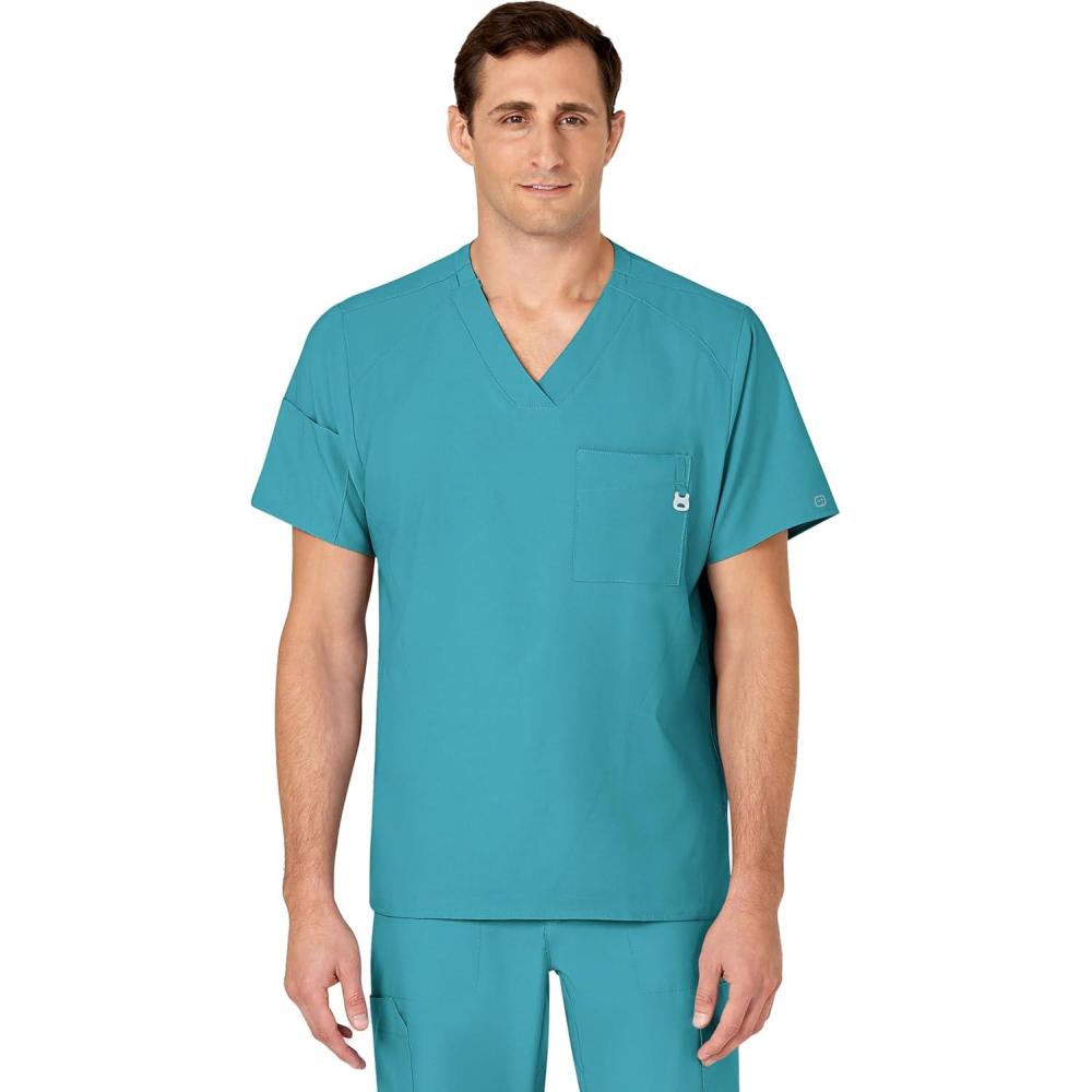 WINK Scrubs for Men, W123, V-Neck Tops with 6 Pockets(Teal Blue)