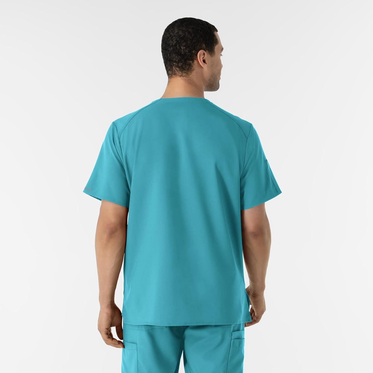 WINK Scrubs for Men, W123, V-Neck Tops with 6 Pockets(Teal Blue)