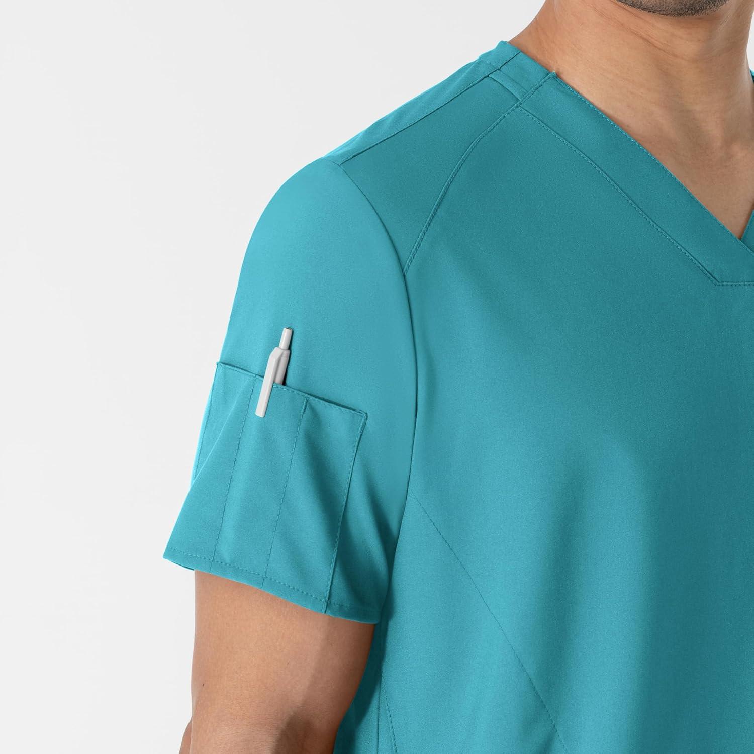 WINK Scrubs for Men, W123, V-Neck Tops with 6 Pockets(Teal Blue)