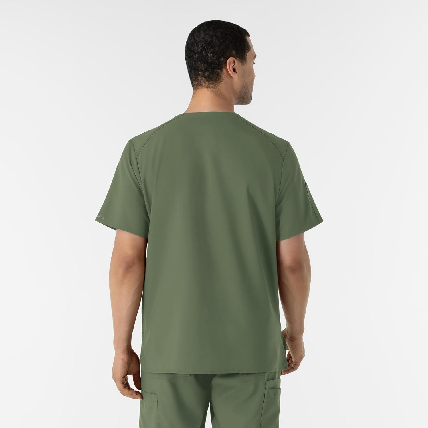 WINK Scrubs for Men, W123, V-Neck Tops with 6 Pockets(Olive)