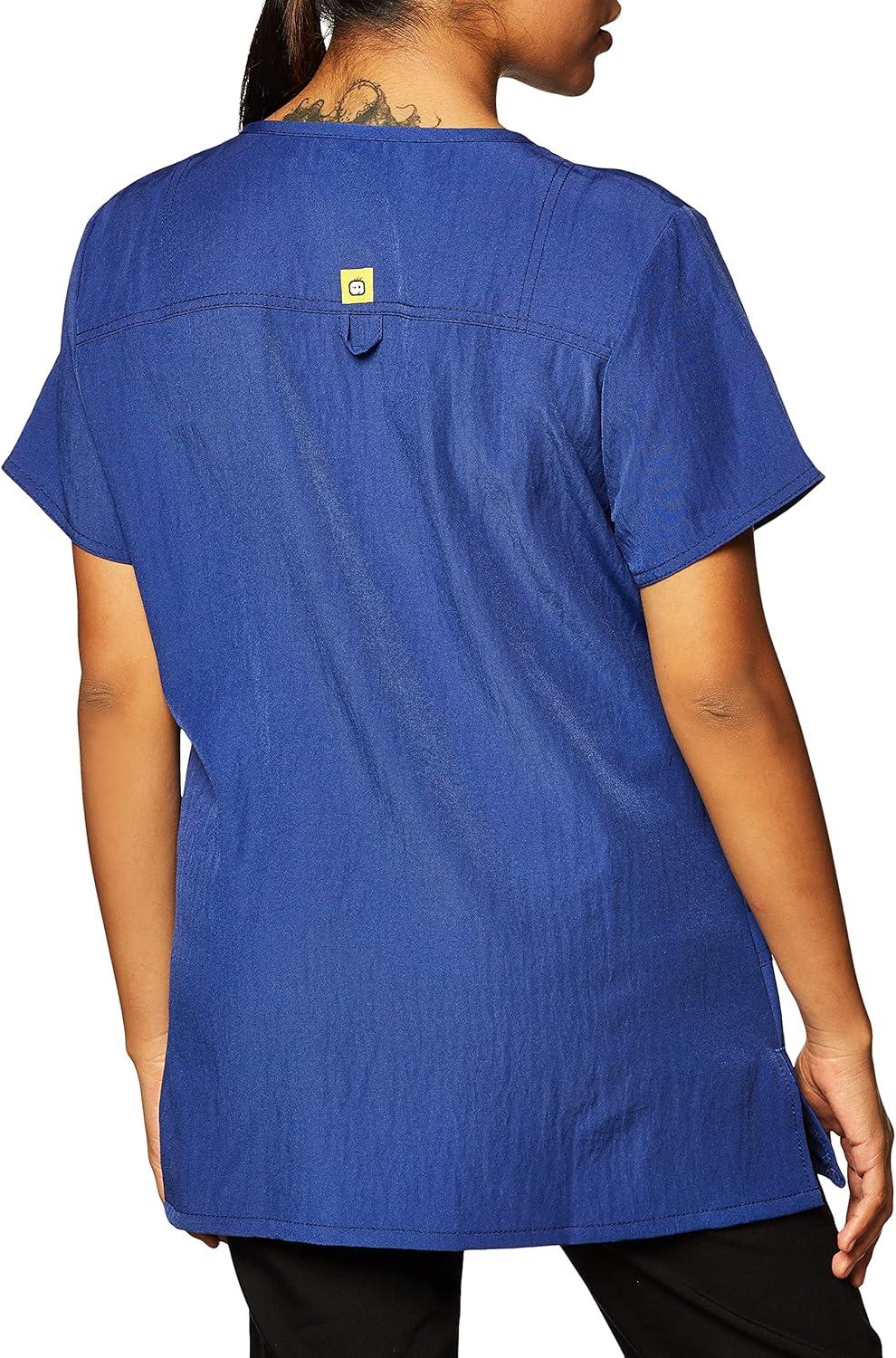 WonderWink Women’s Four Stretch Sporty V-Neck Scrub Top – XS-3XL, 3 Pockets, Eye Protection, Meets ANSI Z87.1(Pack of 1)(Galaxy Blue)