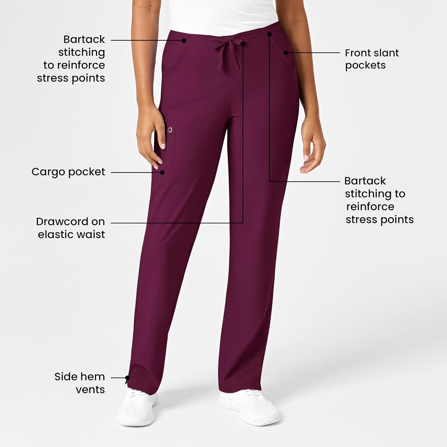 WINK W123 Women’s Drawstring Scrub Pant(Wine)