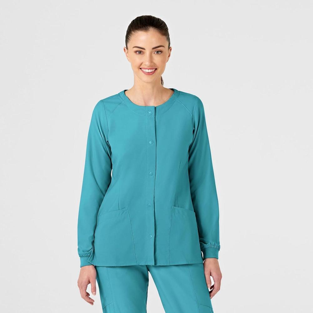 WonderWink Womens Crew Neck Warm Up Jacket(Teal Blue)