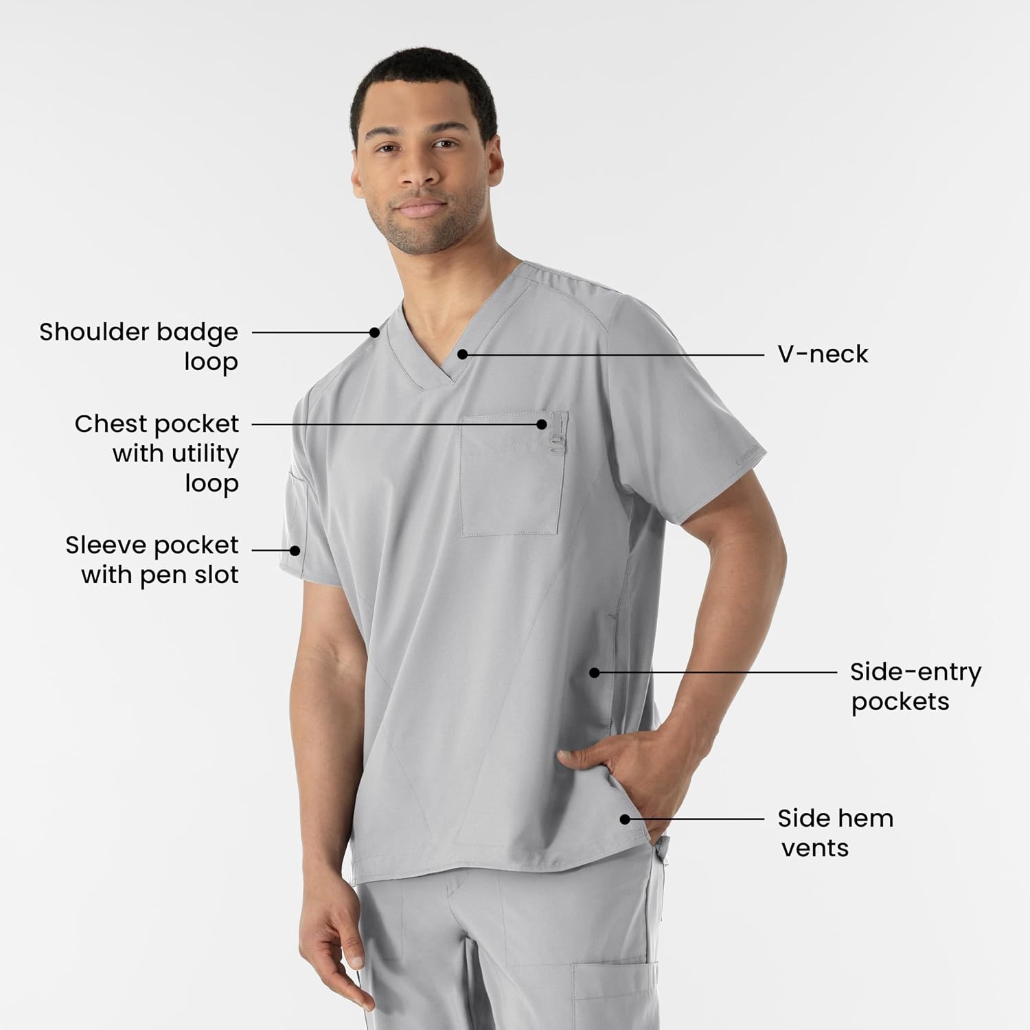 WINK W123 Men’s V-Neck Scrub Top(Grey)