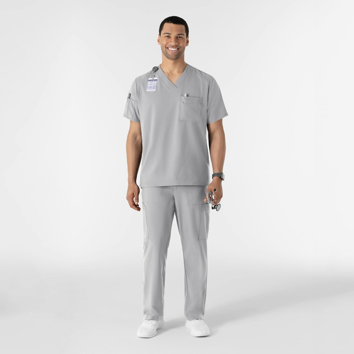WINK W123 Men’s V-Neck Scrub Top(Grey)