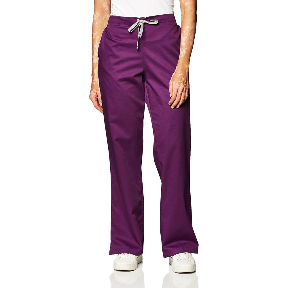Wink WonderWORK Scrubs for Women, Flare Leg Scrub Pants(Eggplant)
