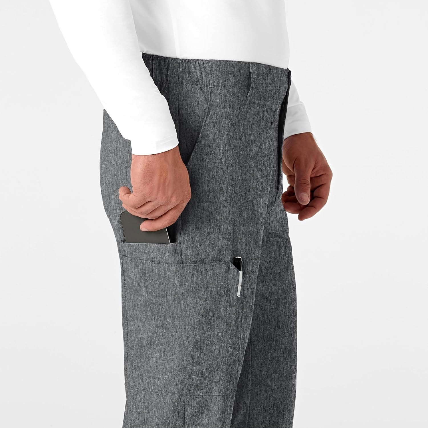 Wink W123 Men’s Flat Front Cargo Scrub Pant(Charcoal Heather)