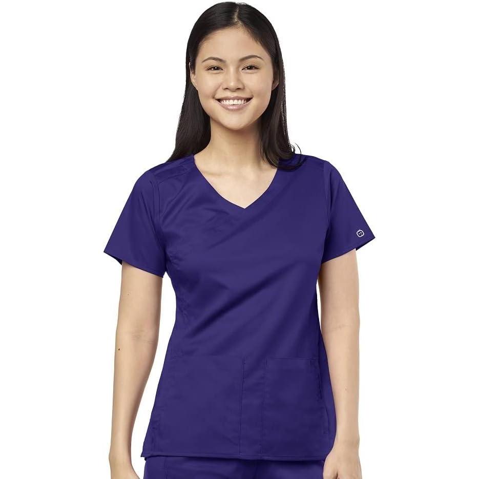 WonderWink Womens 4-Pocket Mock Wrap Top(Grape)