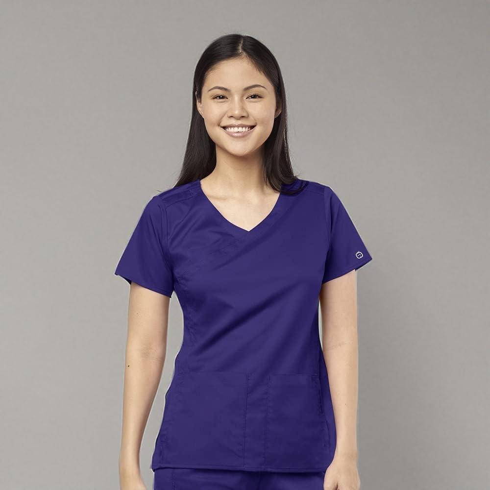 WonderWink Womens 4-Pocket Mock Wrap Top(Grape)