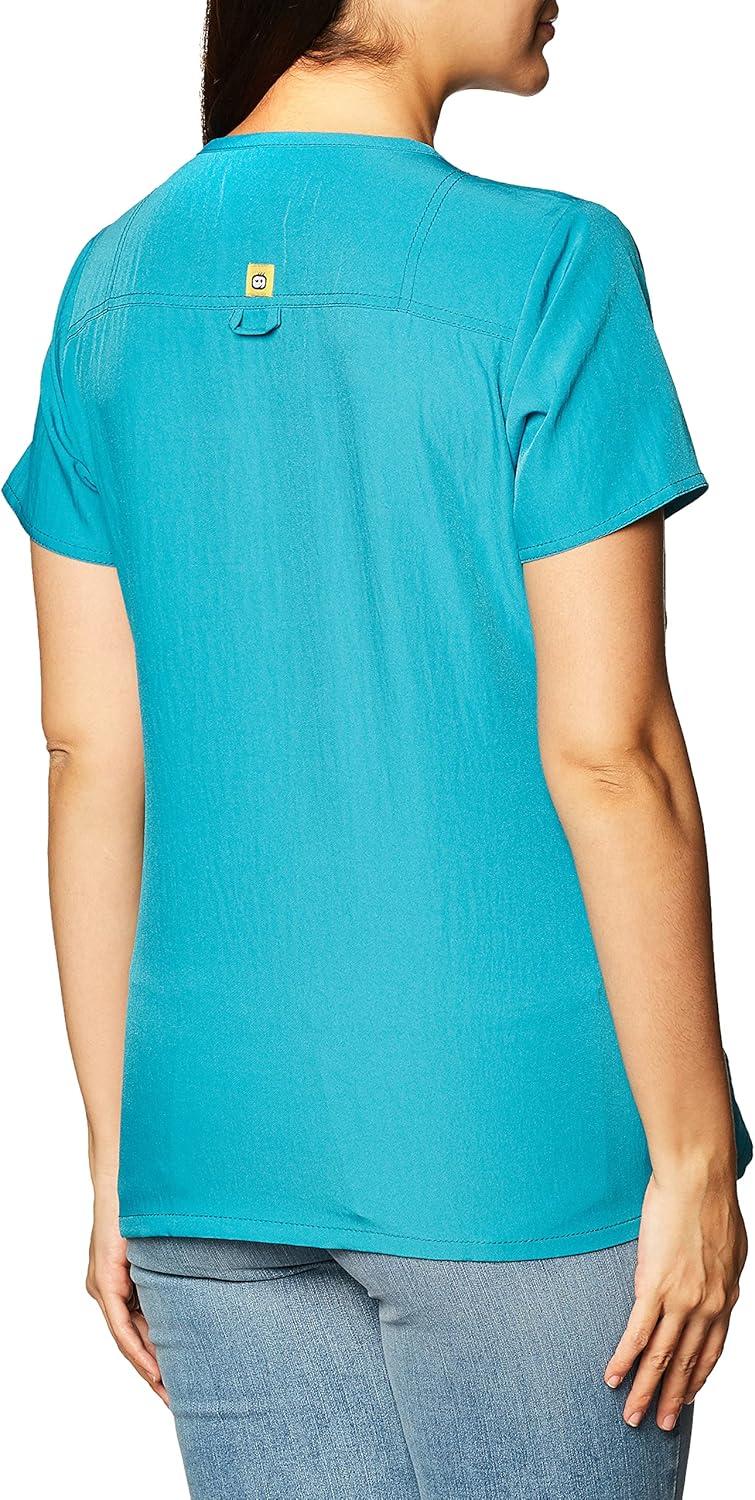 WonderWink Women’s Four Stretch Sporty V-Neck Scrub Top – XS-3XL, 3 Pockets, Eye Protection, Meets ANSI Z87.1(Pack of 1)(Real Teal)