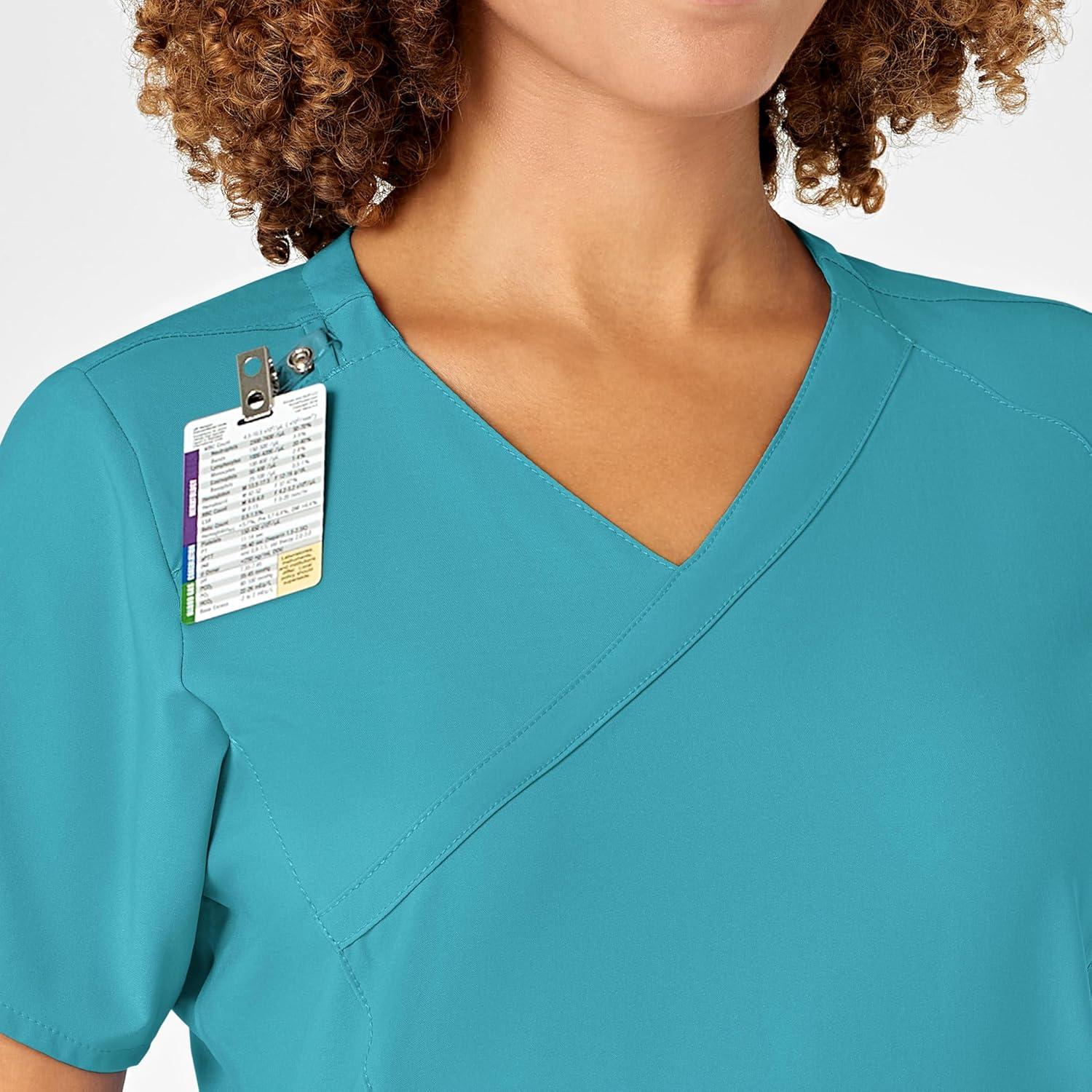WonderWink W123 Women’s Mock Wrap Scrub Top, Teal Blue, M