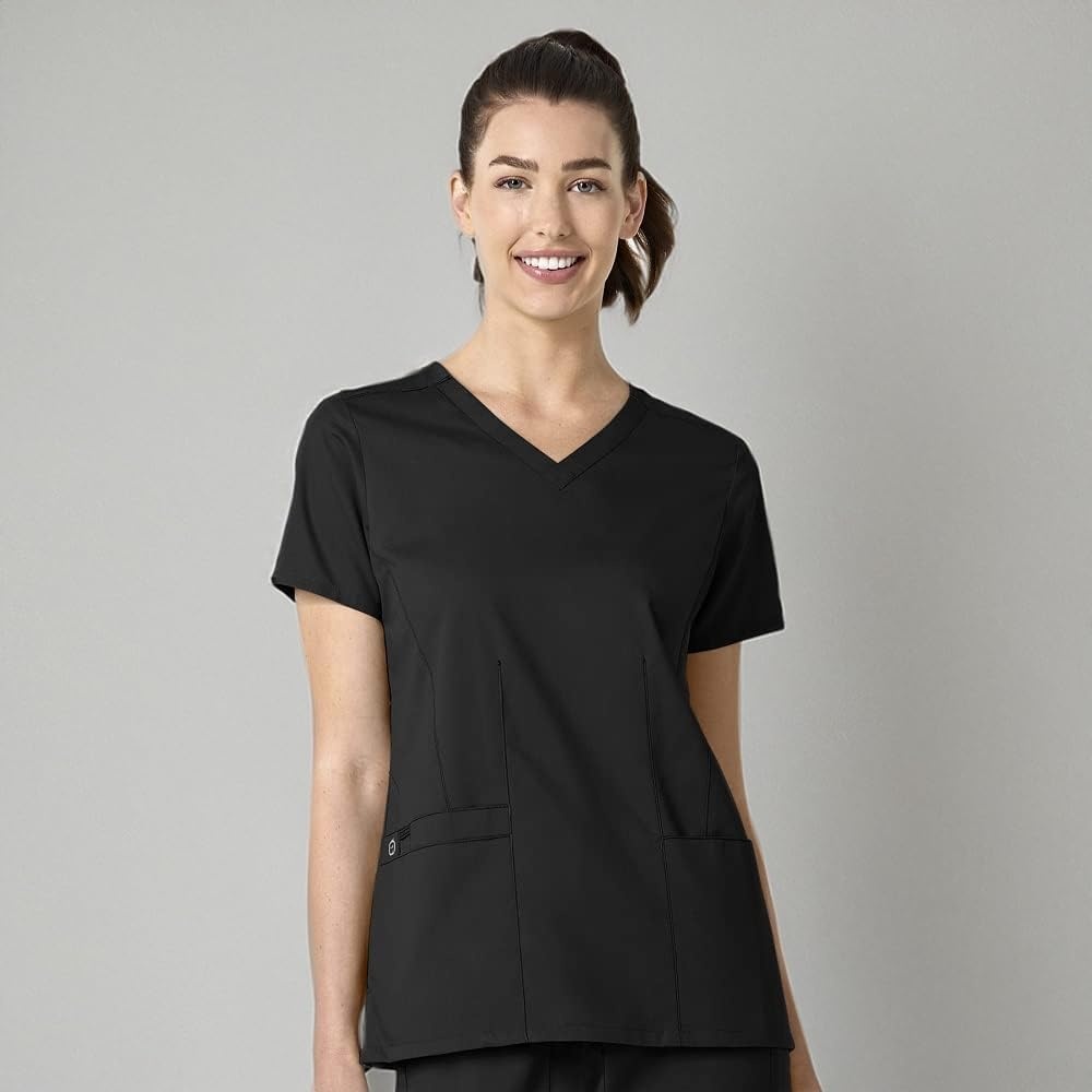 WINK WonderWORK Women’s V-Neck Scrub Top(Black)