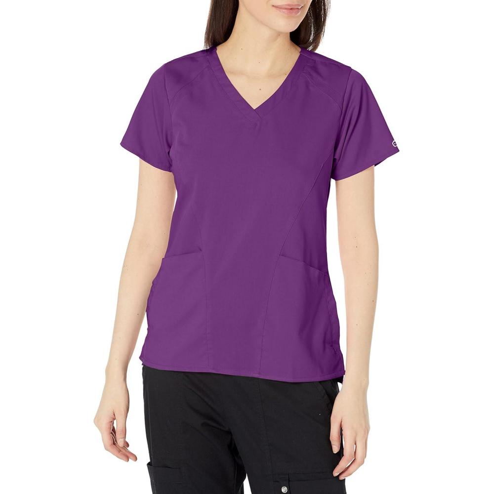 WonderWink Womens Women’s Four Pocket V-Neck Scrub Top(Eggplant)