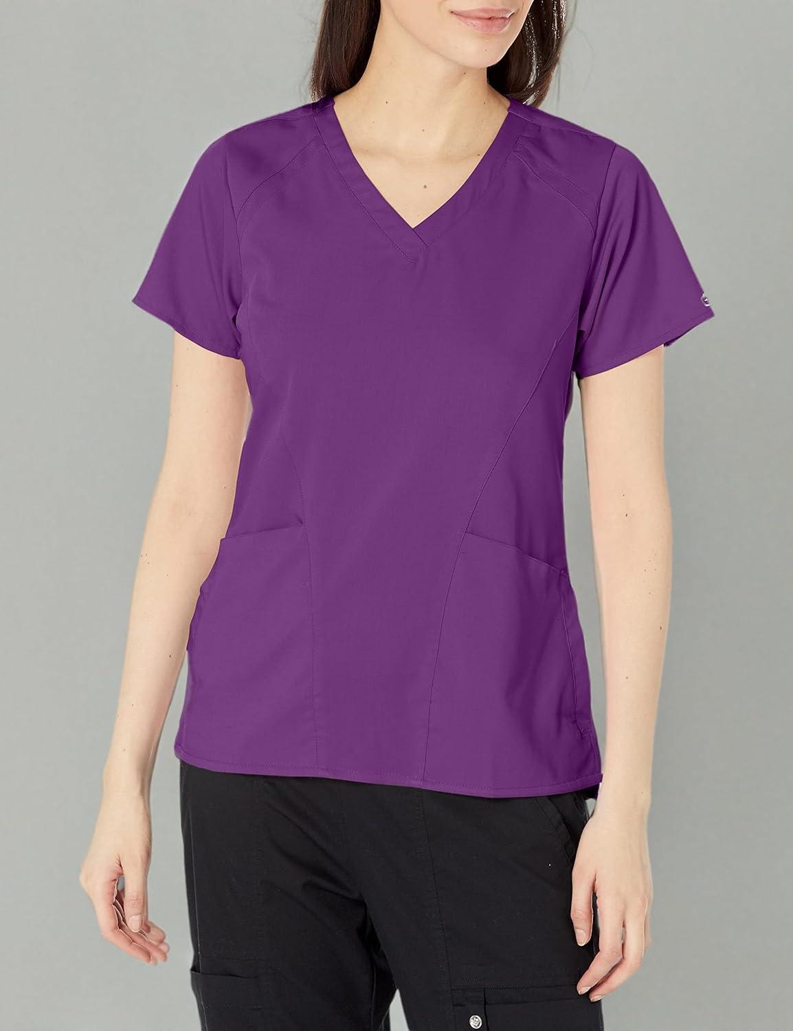 WonderWink Womens Women’s Four Pocket V-Neck Scrub Top(Eggplant)