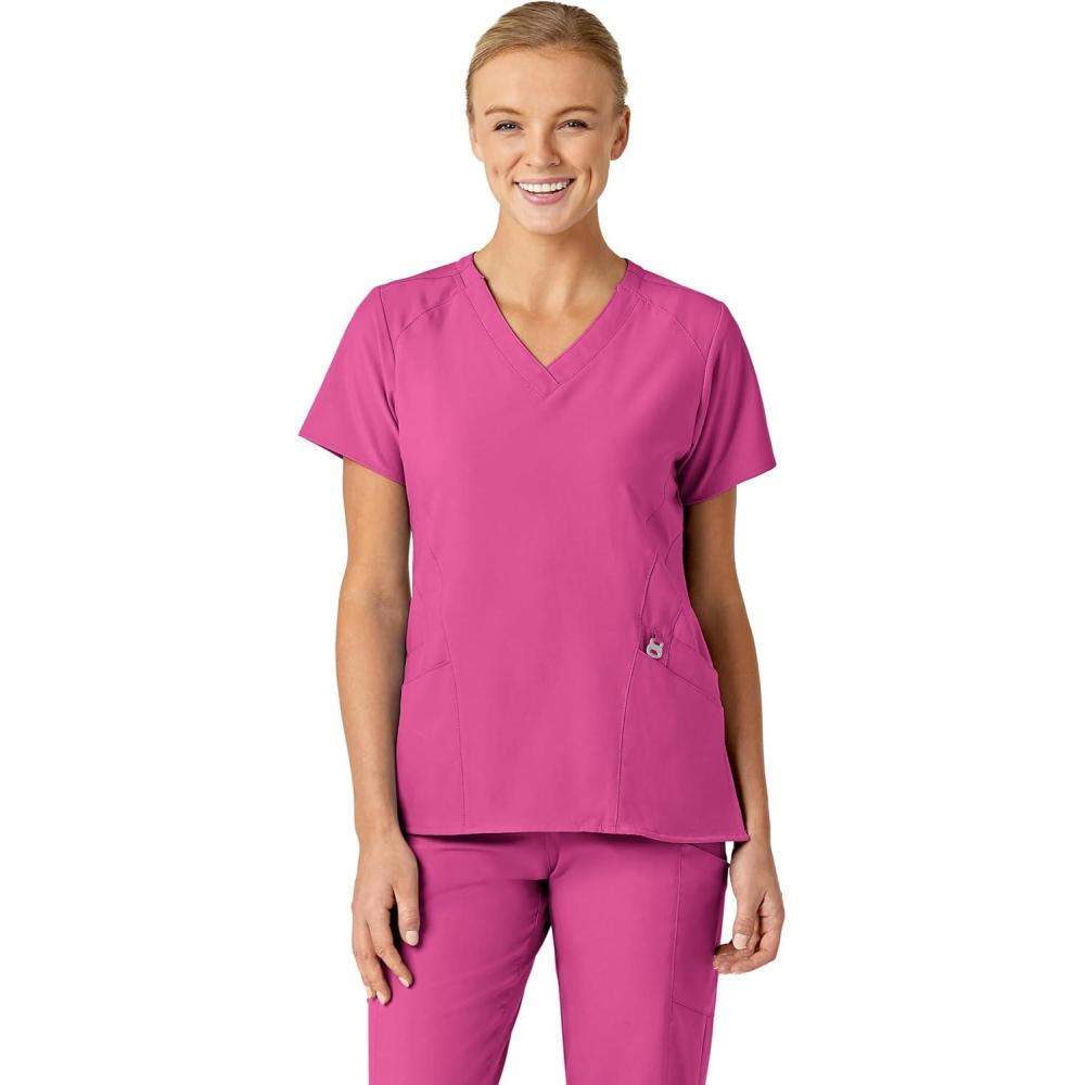 Wink Scrubs for Women, W123, Stylized V-Neck Tops with 5 Pockets(Hot Pink)