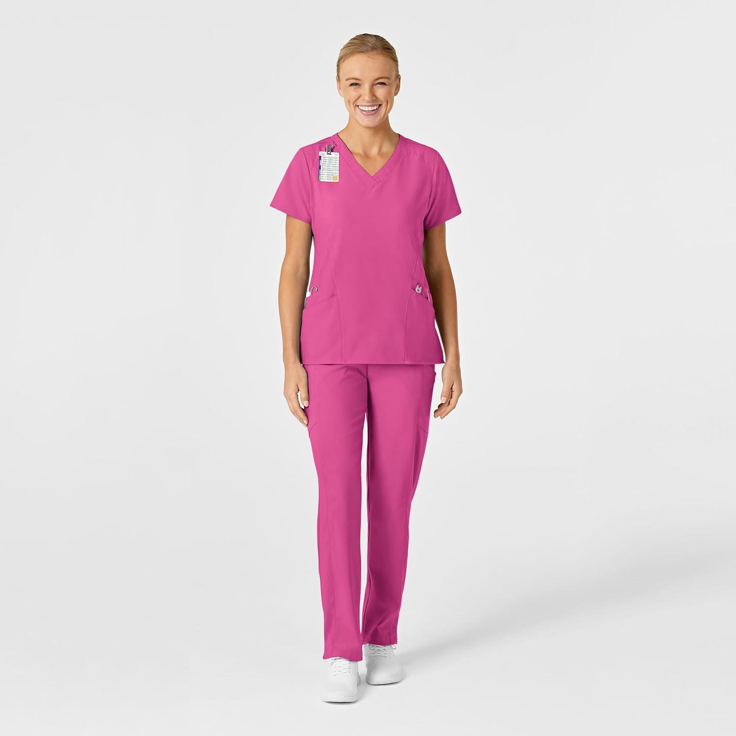 Wink Scrubs for Women, W123, Stylized V-Neck Tops with 5 Pockets(Hot Pink)