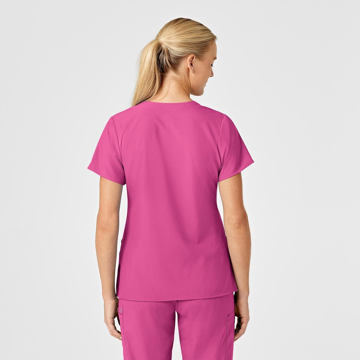 Wink Scrubs for Women, W123, Stylized V-Neck Tops with 5 Pockets(Hot Pink)