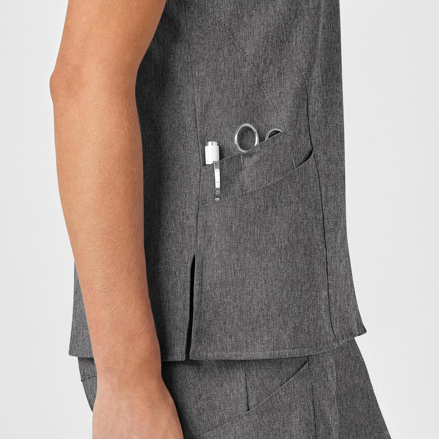 Wink Scrubs for Women, W123, Stylized V-Neck Tops with 5 Pockets(Charcoal Heather)