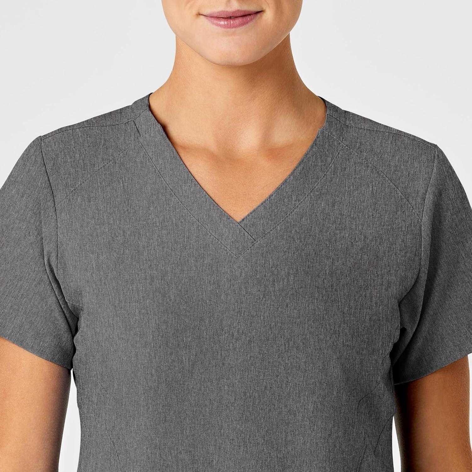 Wink Scrubs for Women, W123, Stylized V-Neck Tops with 5 Pockets(Charcoal Heather)