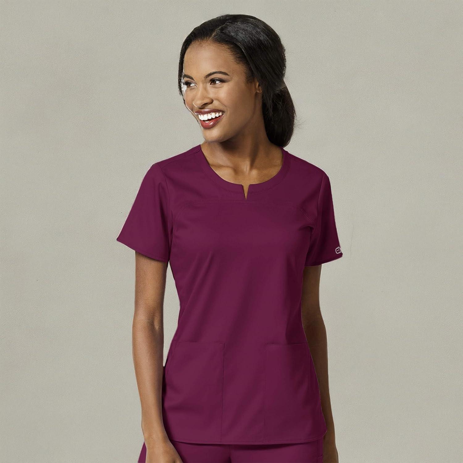WonderWink Womens Women’s 4 Pocket Notch Neck Scrub Top(Wine)