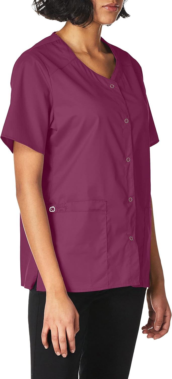 WonderWink Women’s Wonderwork Short Sleeve Snap Jacket(Wine)